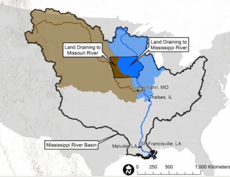 Map showing the large watersheds of the central U.S.