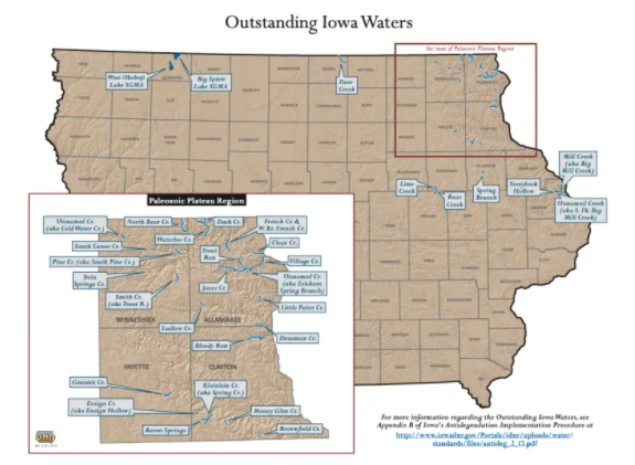 Map showing Iowa's "outstanding" waters