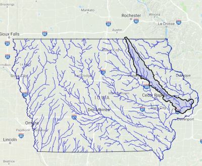 A map showing the Wapsipinicon River 