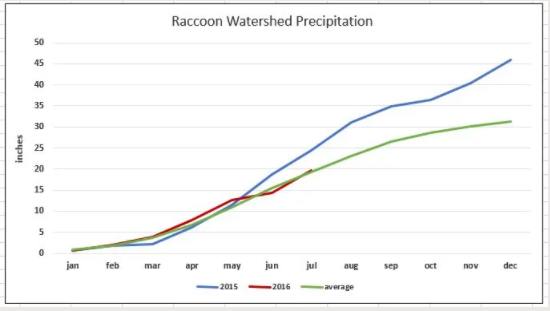 Line graph showing Raccoon River precipitation