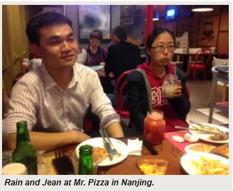 Rain and Jean at mr pizza in Nanjing