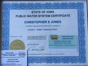 State of Iowa public water system certification