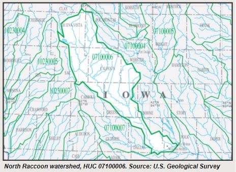 HUC 8 Watershed Code and Map for North Raccoon Watershed