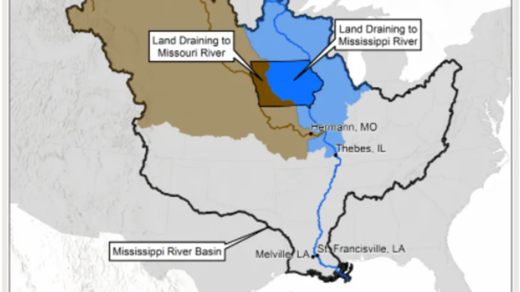 Map of the watersheds of the central United States