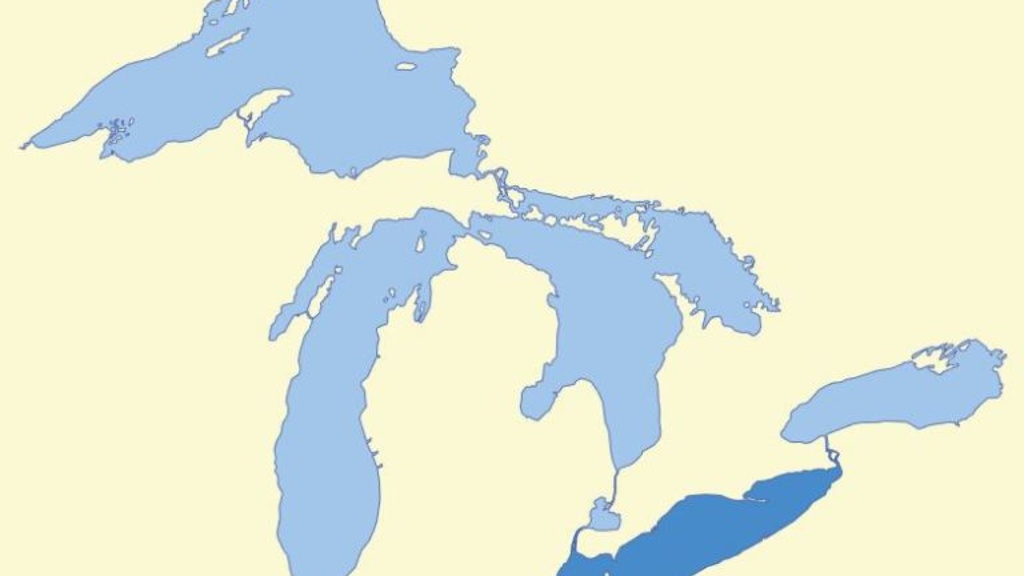 The great lakes are drawn on a yellow background with Lake Erie highlighted