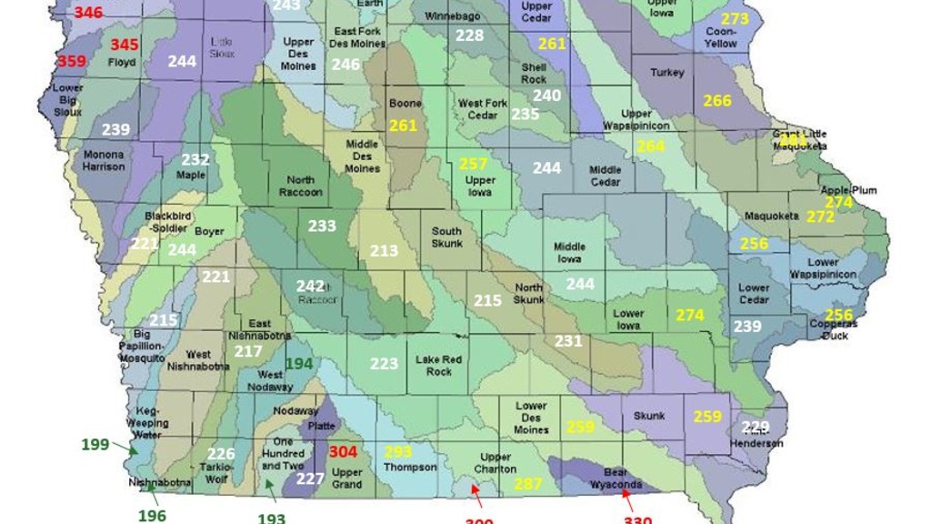 A map of Iowa that includes the nitrogen rates plus nitrogen excreted by livestock per corn acre